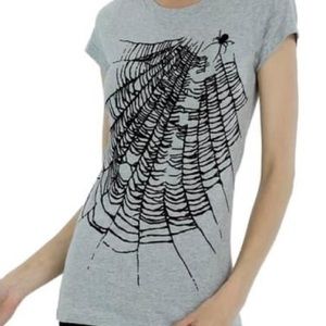 Melody brand junior sizes gray with black spiderweb shirt - NWOT